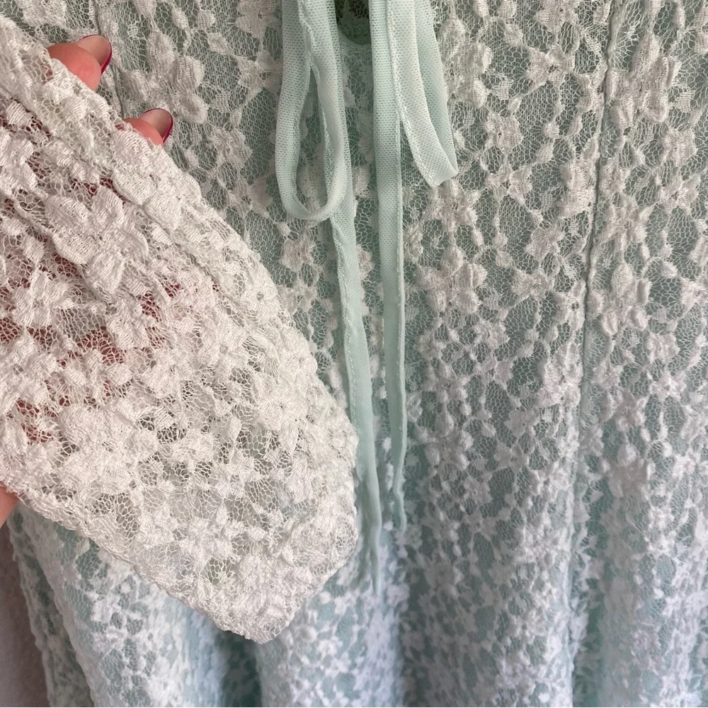 NEW Free People Petra Lace Long Sleeve Mini Dress Billowing Sail Mint